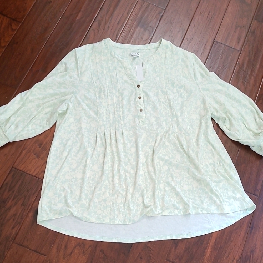 NWT Wonderly Light Green & Cream Patterned Blouse size 4X
